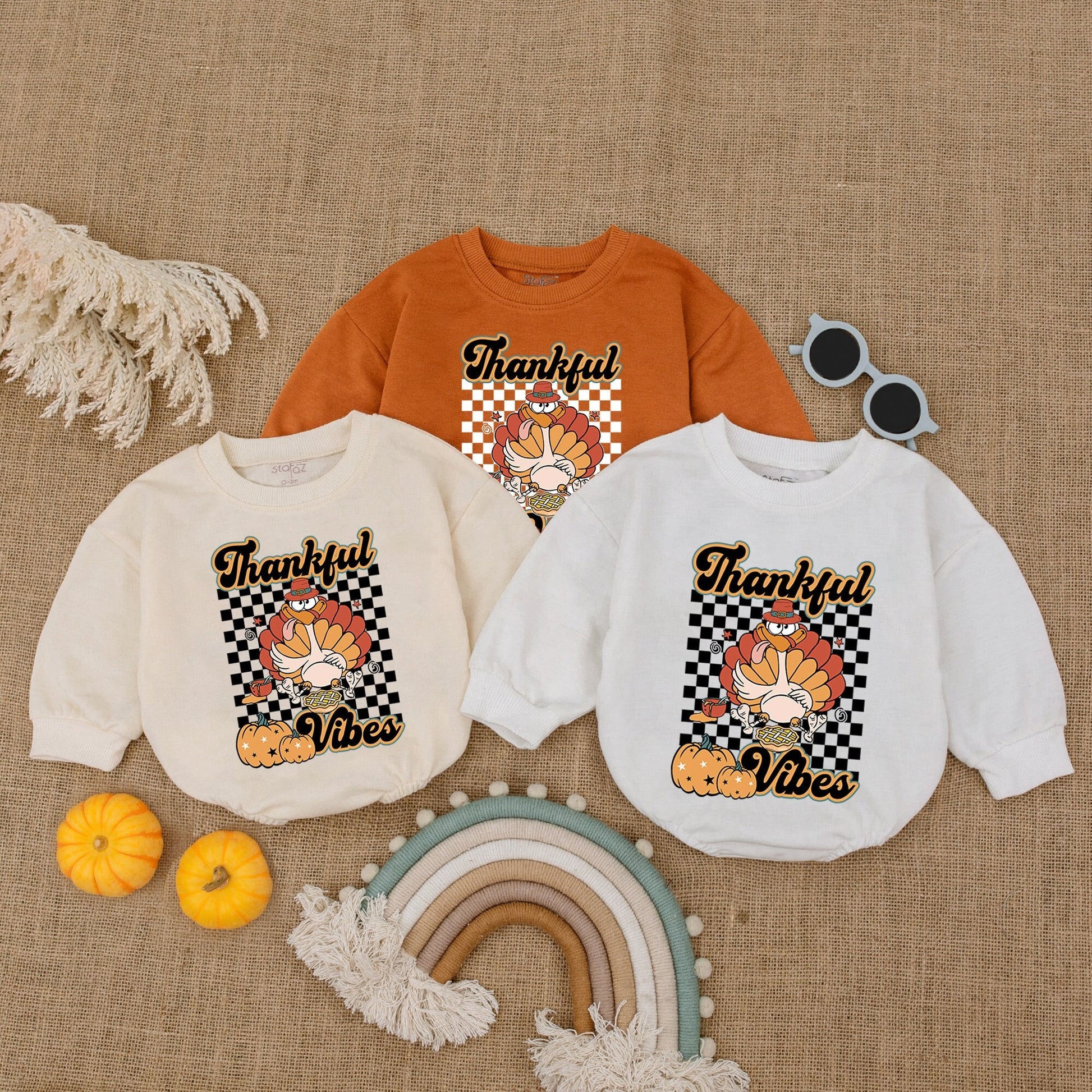 Groovy Turkey Bubble Romper: Thanksgiving & Fall Baby Outfit