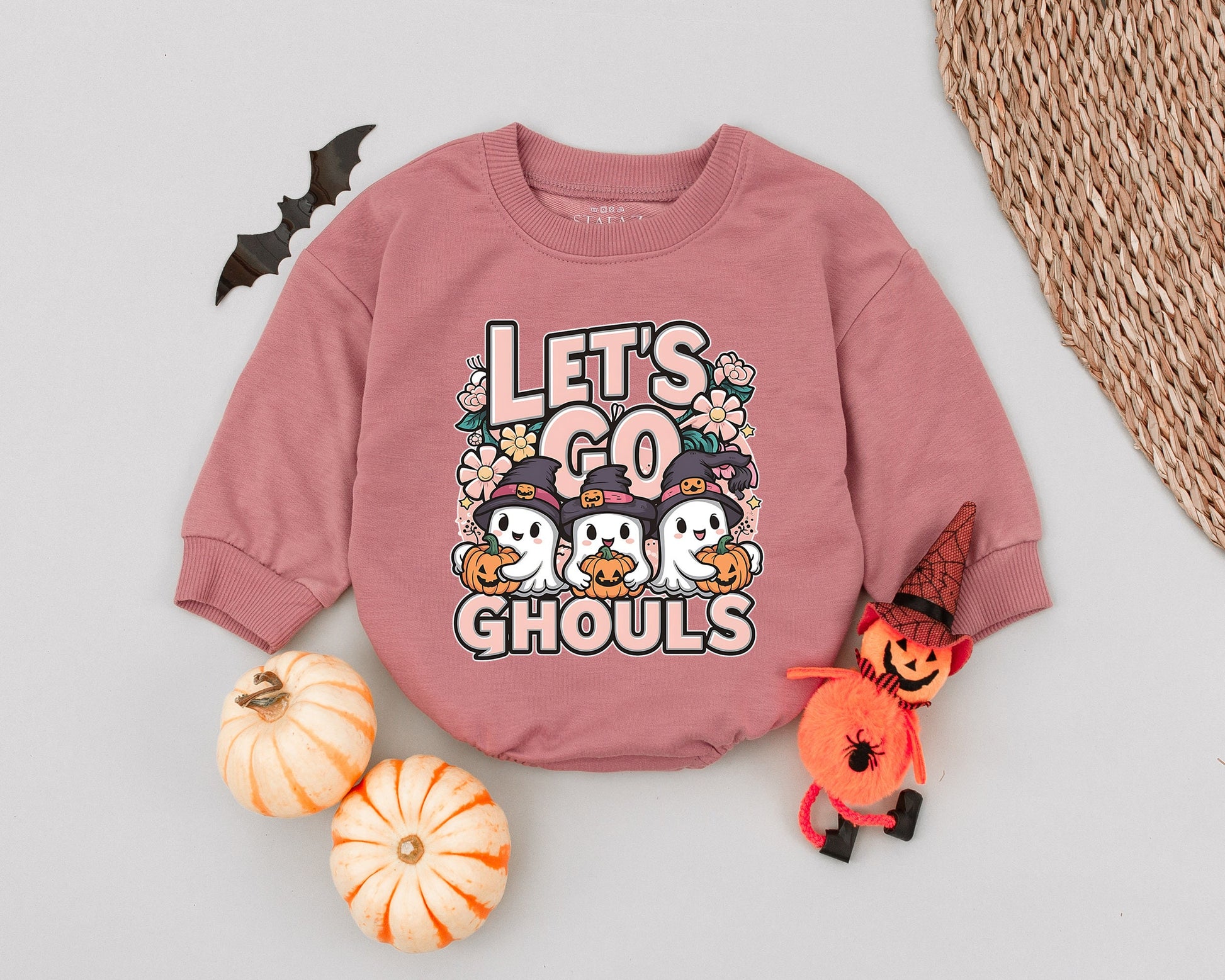 Let's Go Ghouls Halloween Baby Romper Outfit, Ghost & Pumpkin Design, Fall Toddler Clothes, Spooky Season Newborn Girl/Boy Costume