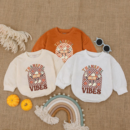 Autumn Thankful Vibes Pumpkin Romper: Baby Fall & Thanksgiving Outfit