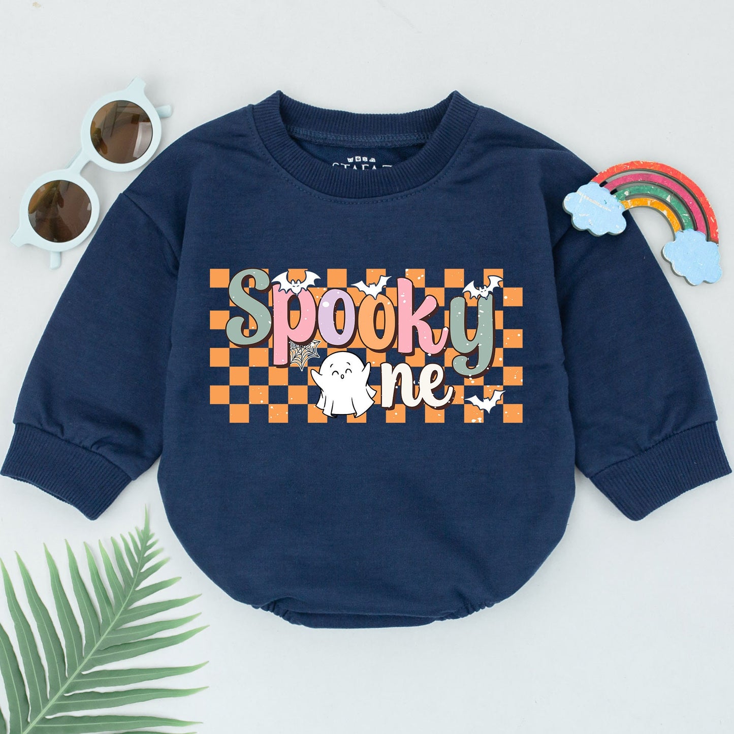 Spooky One 1st Birthday Romper Baby Halloween Outfit Pastel Bats Ghost Cute Checkerboard Design Newborn Girls Boys Shower Gift First Fall Boo
