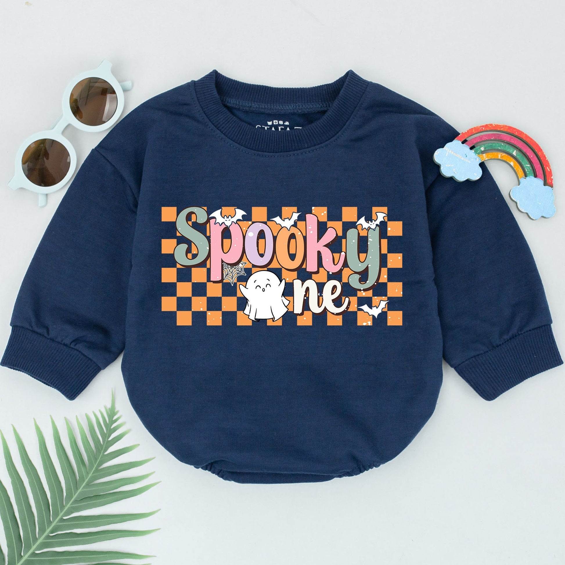 Spooky One 1st Birthday Romper Baby Halloween Outfit Pastel Bats Ghost Cute Checkerboard Design Newborn Girls Boys Shower Gift First Fall Boo