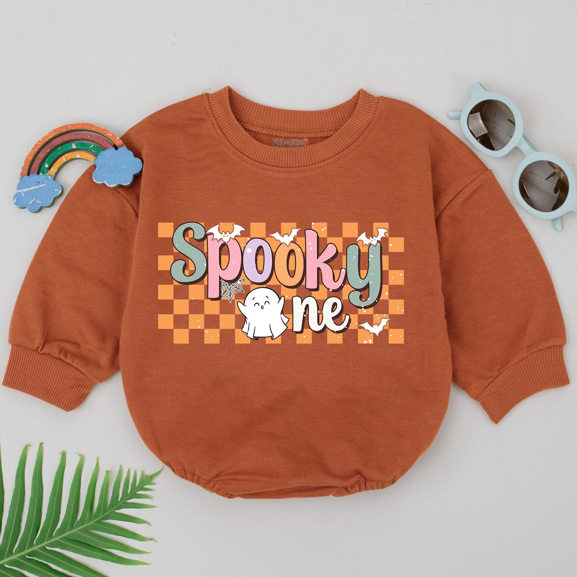 Spooky One 1st Birthday Romper Baby Halloween Outfit Pastel Bats Ghost Cute Checkerboard Design Newborn Girls Boys Shower Gift First Fall Boo