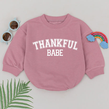 Thankful Babe Collegiate Romper, Adorable Thanksgiving Outfit for Baby Girl, First Thanksgiving Bodysuit, Cute Fall Baby Shower Gift, Newborn Clothes 136