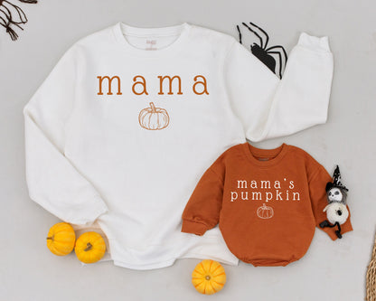 Matching Mama & Mama's Pumpkin Fall Sweatshirts for Mommy & Me, Retro Halloween Family Outfit