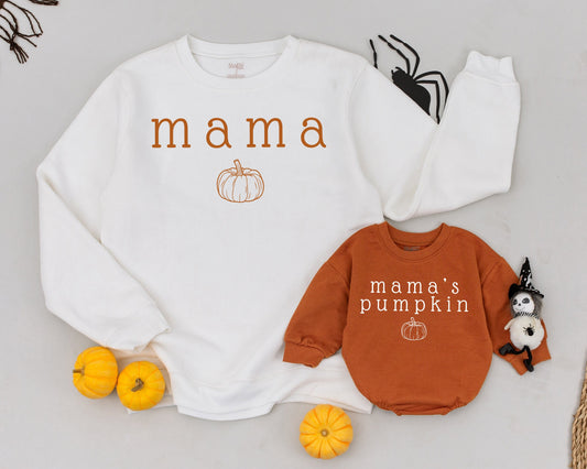 Matching Mama & Mama's Pumpkin Fall Sweatshirts for Mommy & Me, Retro Halloween Family Outfit