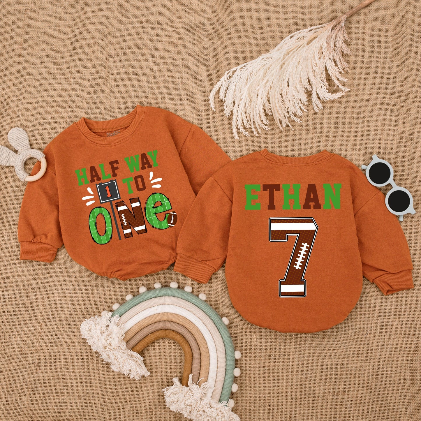 Halfway to One Football Romper - Custom Gameday Baby Outfit