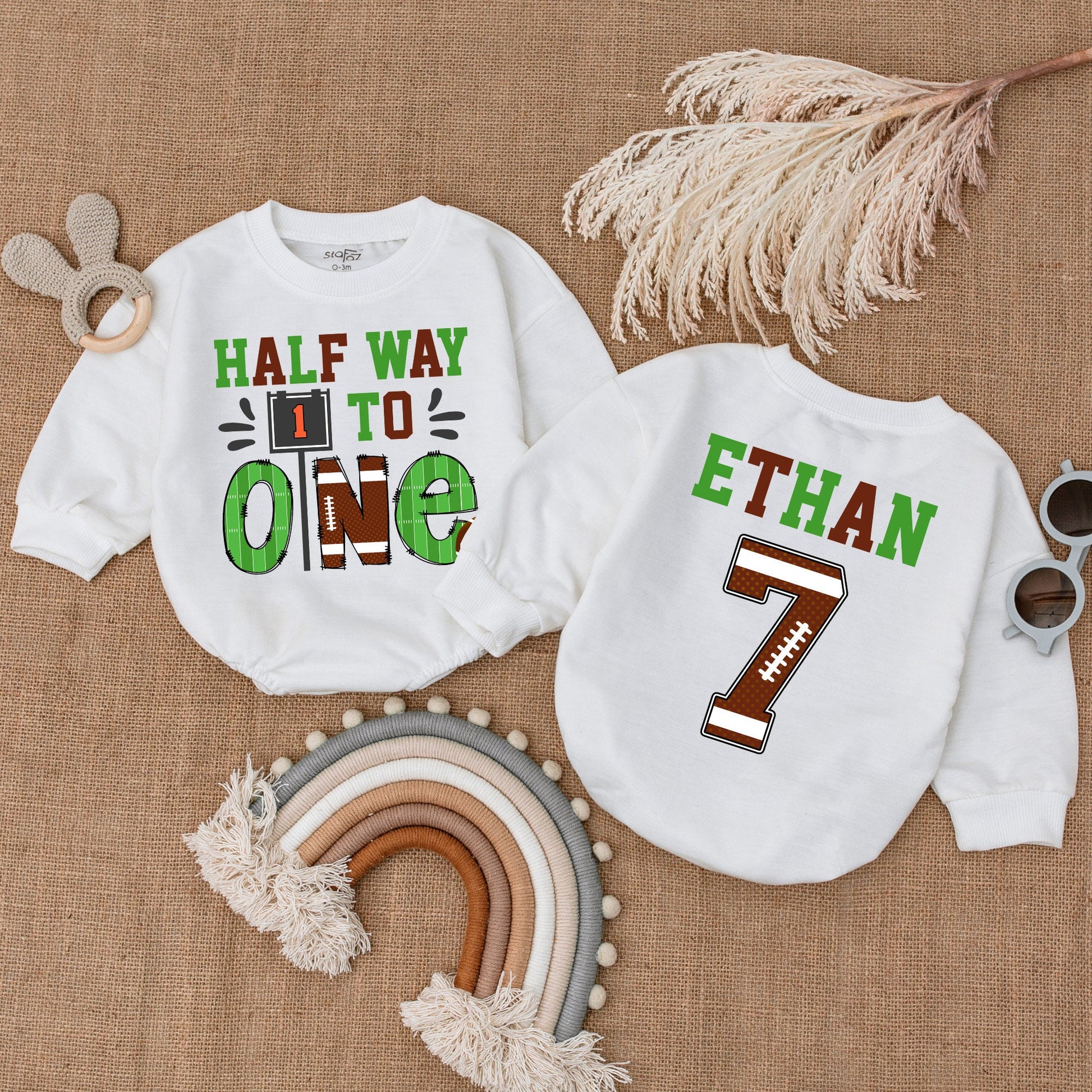 Halfway to One Football Romper - Custom Gameday Baby Outfit