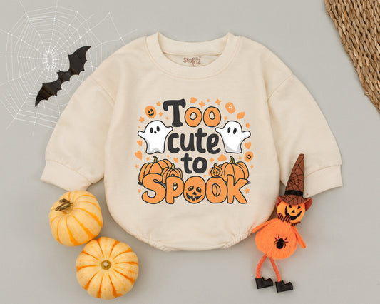 Too Cute To Spook Halloween Baby Romper Ghost Pumpkin Infant Toddler Outfit Playful Gender Neutral Groovy First Halloween Baby Girl Boy Clothes