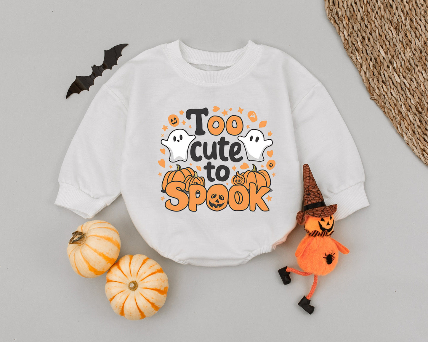 Too Cute To Spook Halloween Baby Romper Ghost Pumpkin Infant Toddler Outfit Playful Gender Neutral Groovy First Halloween Baby Girl Boy Clothes