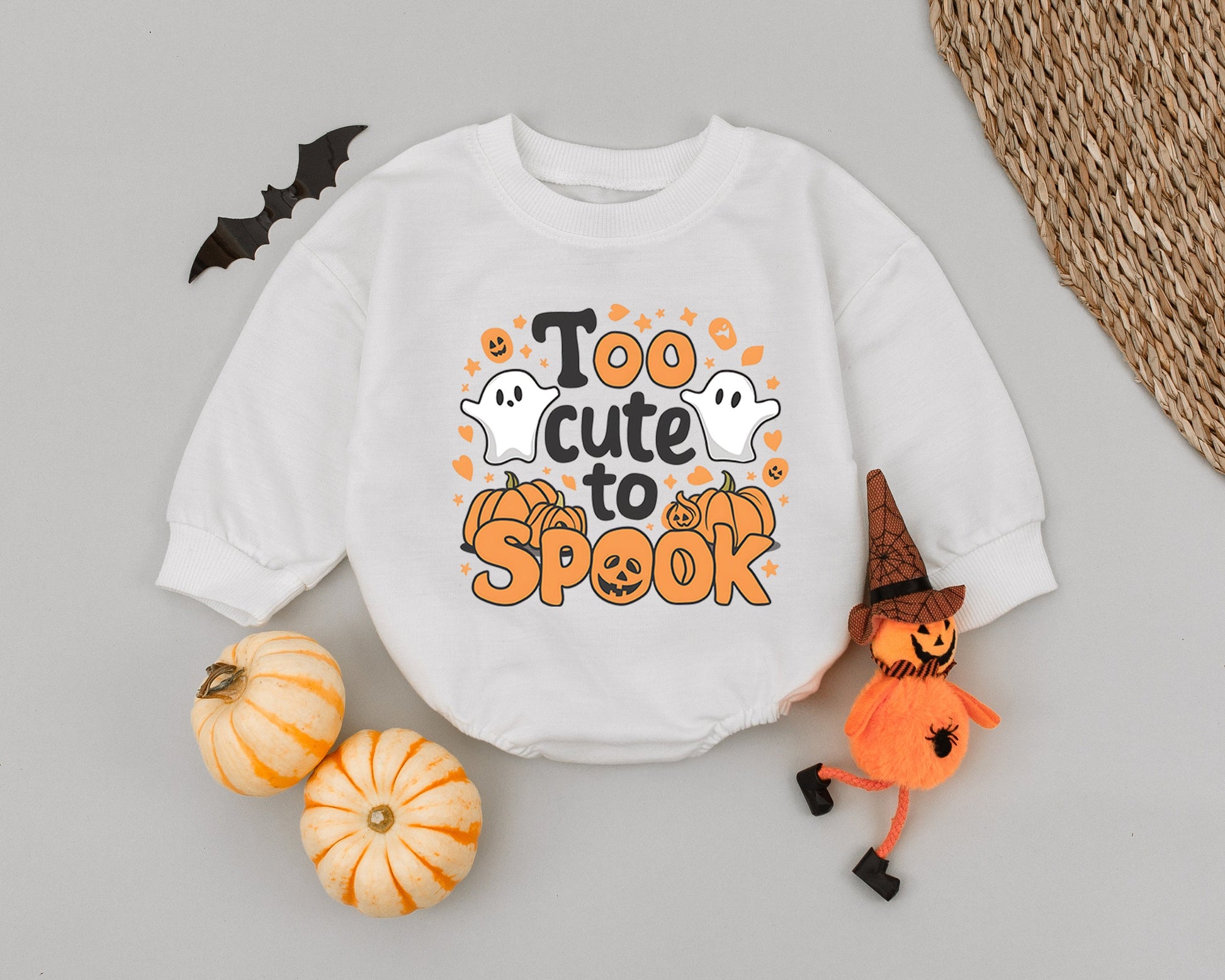 Too Cute To Spook Halloween Baby Romper Ghost Pumpkin Infant Toddler Outfit Playful Gender Neutral Groovy First Halloween Baby Girl Boy Clothes