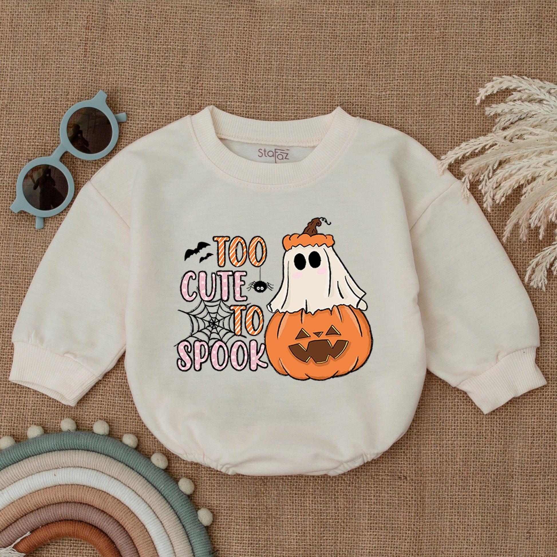Too Cute To Spook Halloween Romper Baby Girl Outfit Pumpkin Ghost Spiderweb Design First Halloween Gift 138 Characters