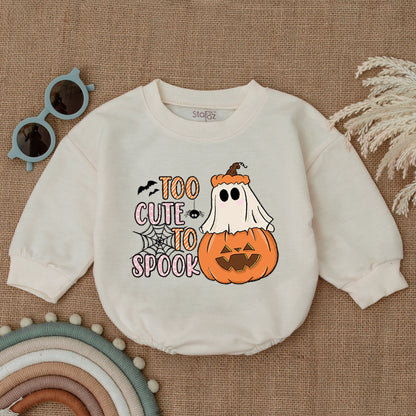 Too Cute To Spook Halloween Romper Baby Girl Outfit Pumpkin Ghost Spiderweb Design First Halloween Gift 138 Characters