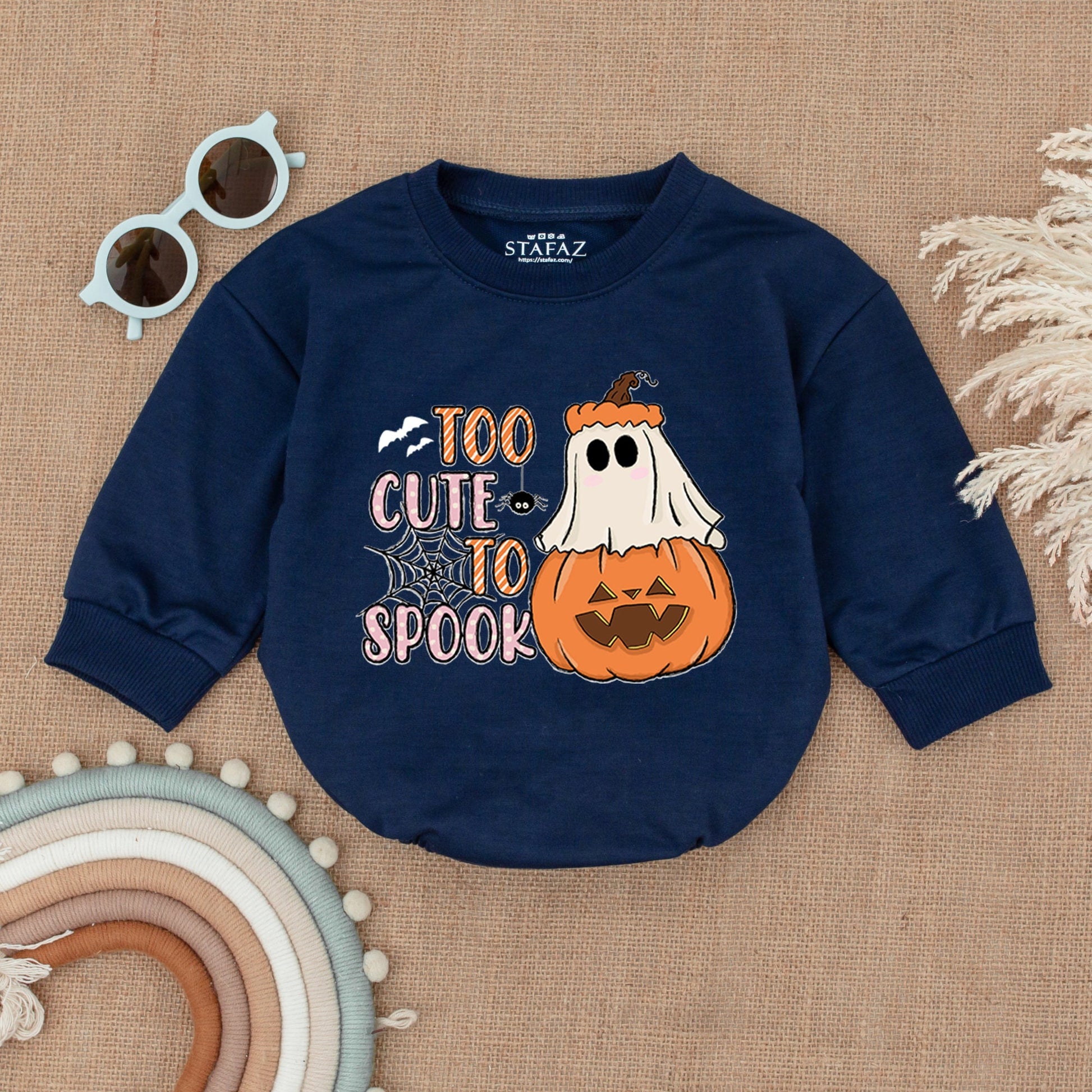 Too Cute To Spook Halloween Romper Baby Girl Outfit Pumpkin Ghost Spiderweb Design First Halloween Gift 138 Characters