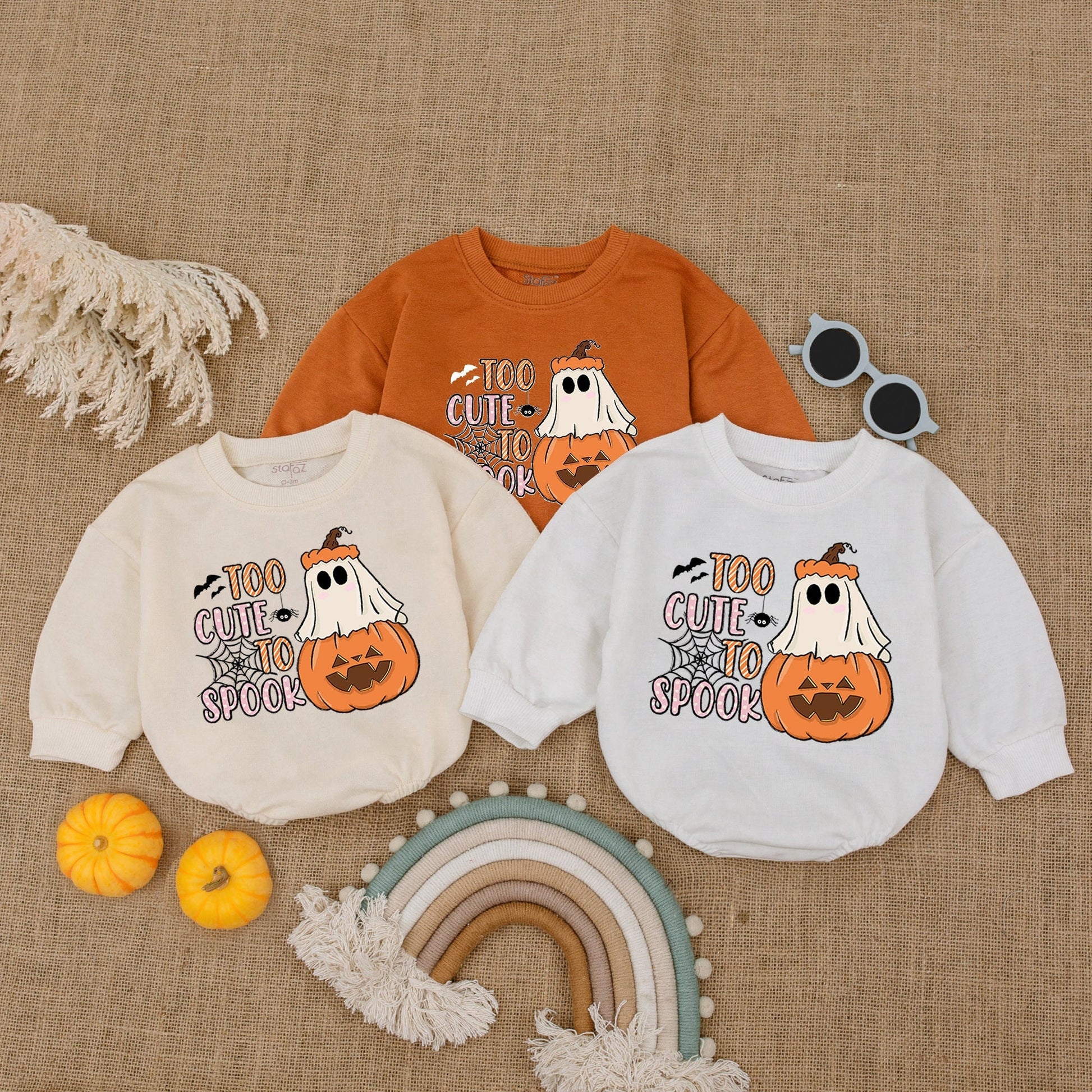 Too Cute To Spook Halloween Romper Baby Girl Outfit Pumpkin Ghost Spiderweb Design First Halloween Gift 138 Characters