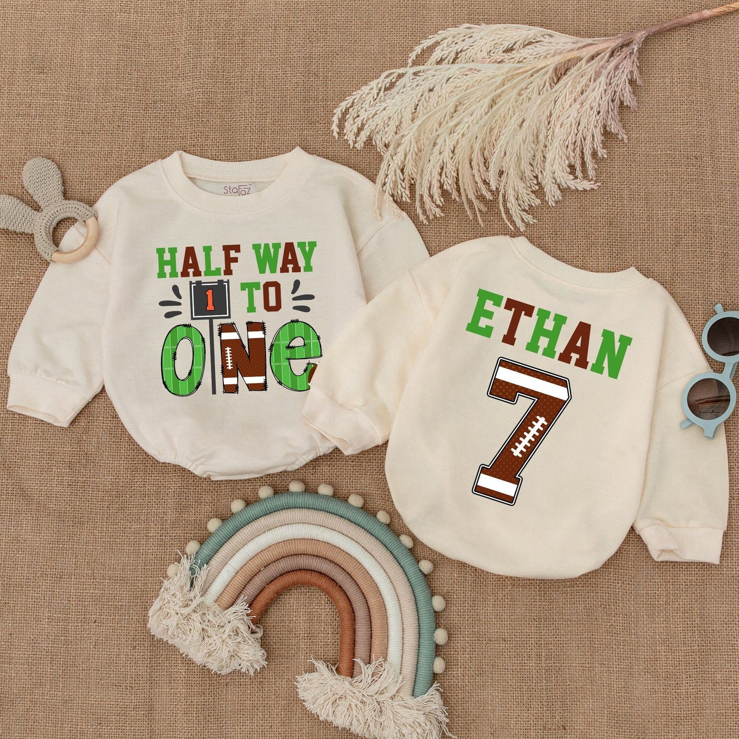 Halfway to One Football Romper - Custom Gameday Baby Outfit