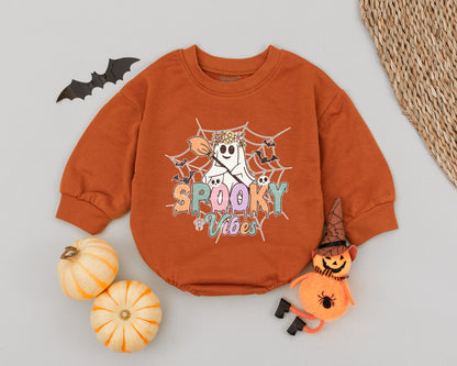 Retro Spooky Vibes Baby Romper - Cute Ghost Halloween Outfit for Baby Girl or Boy! Fall Bubble Romper Gift