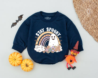 Groovy Spooky Ghost Baby Romper Vintage Flower Halloween Outfit Cute Pastel Rainbow Toddler Costume Fall Shower Gift Soft Cotton Comfortable
