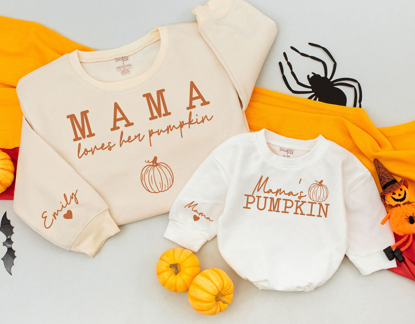 Matching Mama Loves Her Pumpkin Fall Sweatshirts Mommy and Me Outfits Personalized Family Thanksgiving Shirts Custom Design Baby Toddler