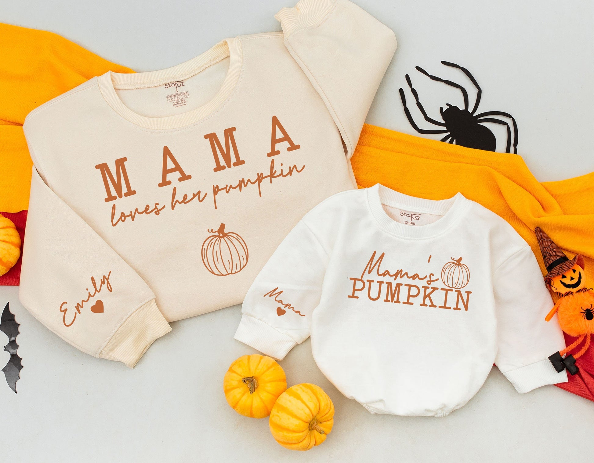 Matching Mama Loves Her Pumpkin Fall Sweatshirts Mommy and Me Outfits Personalized Family Thanksgiving Shirts Custom Design Baby Toddler
