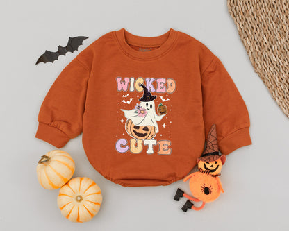 Retro Wicked Cute Ghost Baby Romper Pastel Halloween Outfit with Witch Hat Ghost and Pumpkin for Toddlers and Infants Perfect Baby Shower Gift