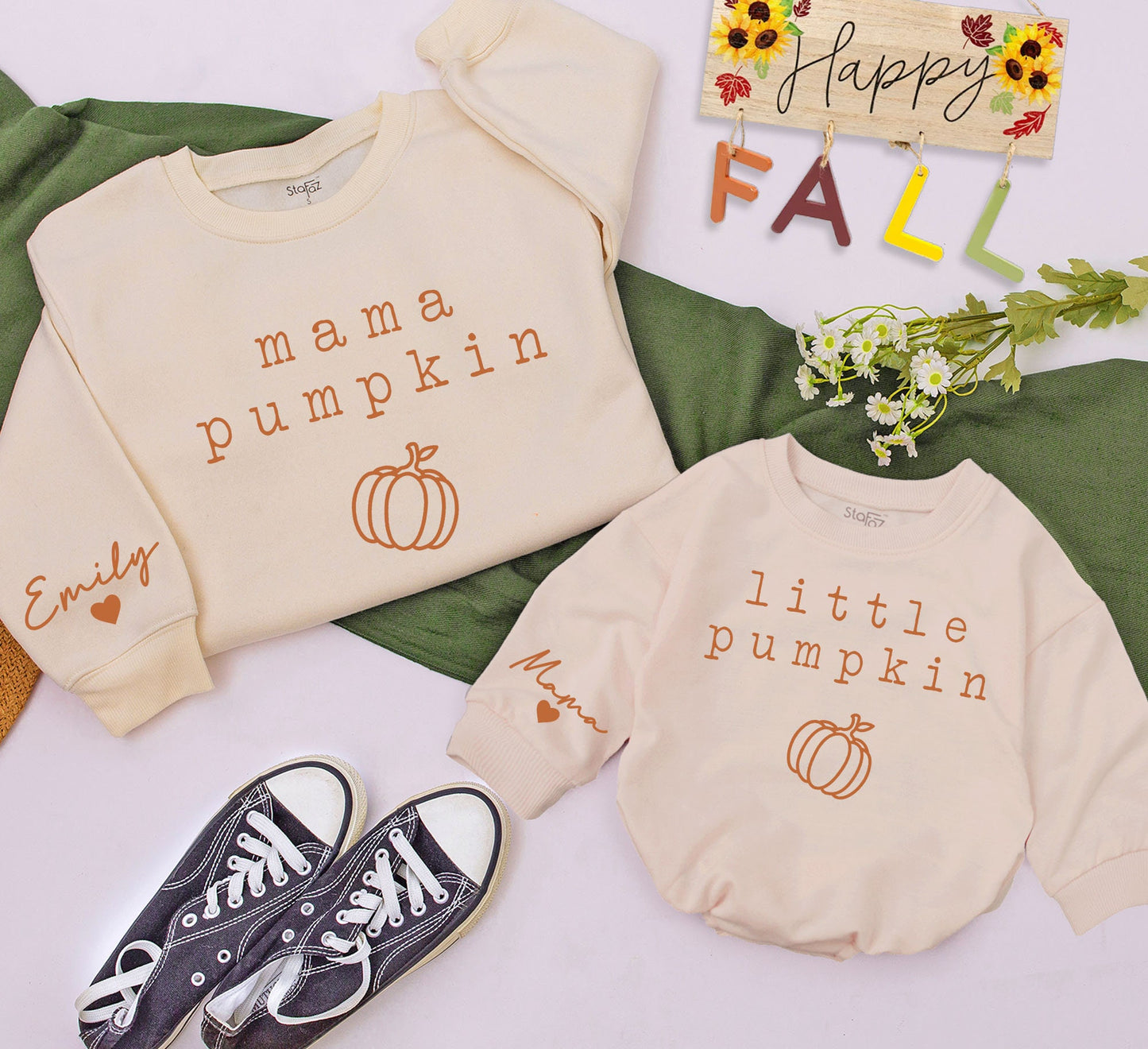 Mama Pumpkin & Little Pumpkin Matching Sweatshirts, Mommy and Me Fall Outfit, Personalized Name, Kids Fall Sweater, Baby Girl