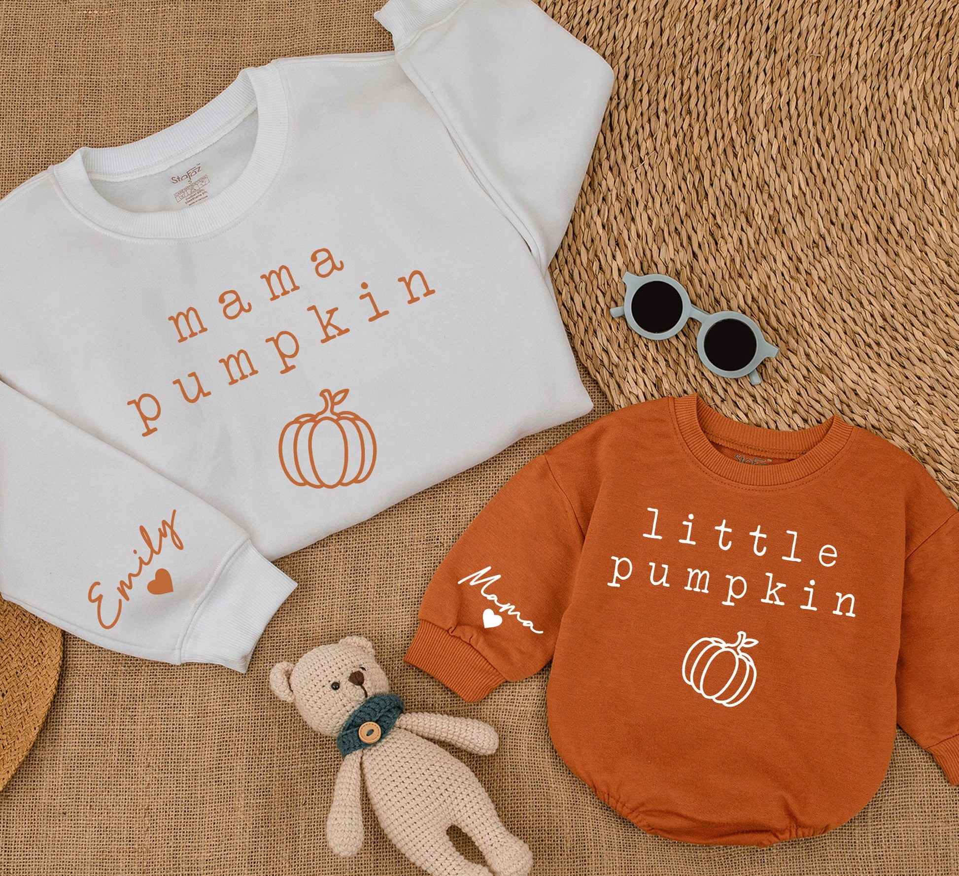 Mama Pumpkin & Little Pumpkin Matching Sweatshirts, Mommy and Me Fall Outfit, Personalized Name, Kids Fall Sweater, Baby Girl