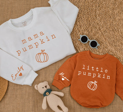 Mama Pumpkin & Little Pumpkin Matching Sweatshirts, Mommy and Me Fall Outfit, Personalized Name, Kids Fall Sweater, Baby Girl