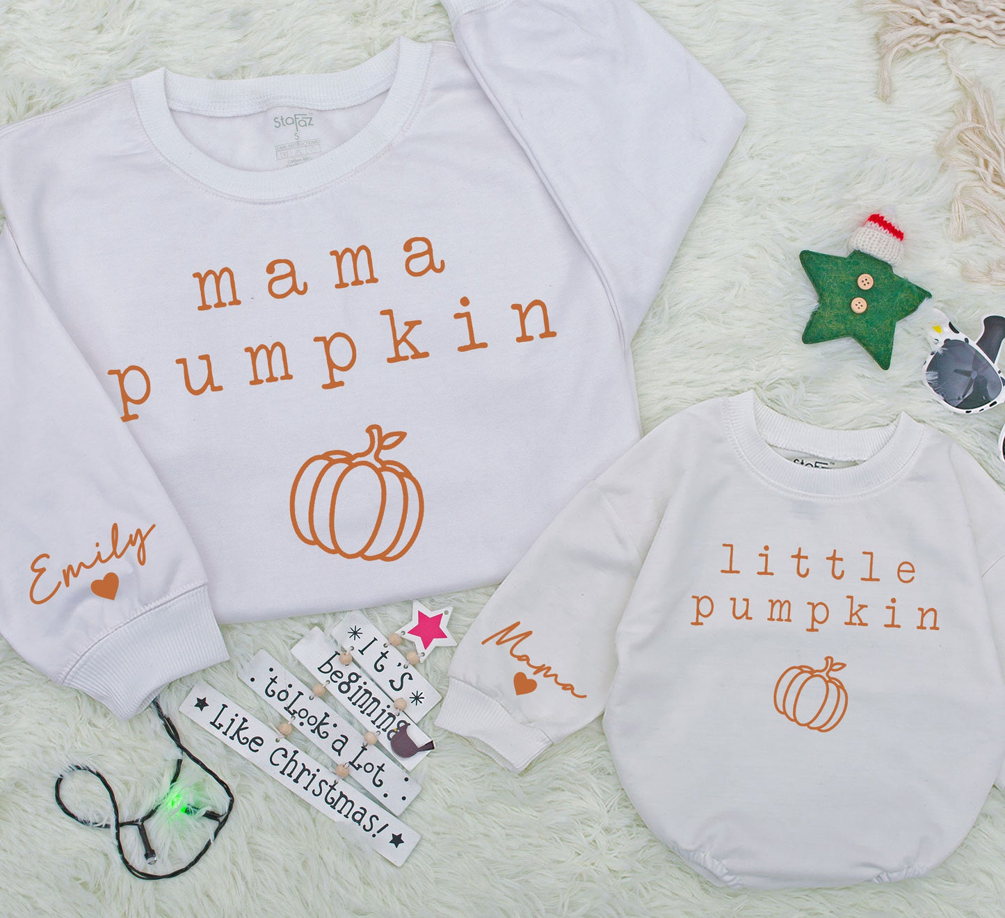 Mama Pumpkin & Little Pumpkin Matching Sweatshirts, Mommy and Me Fall Outfit, Personalized Name, Kids Fall Sweater, Baby Girl