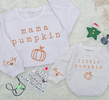 Mama Pumpkin & Little Pumpkin Matching Sweatshirts, Mommy and Me Fall Outfit, Personalized Name, Kids Fall Sweater, Baby Girl