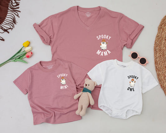 Spooky Mama & Dada Family Matching Halloween Shirts Vintage Ghost Pumpkin Candy Cute Retro
