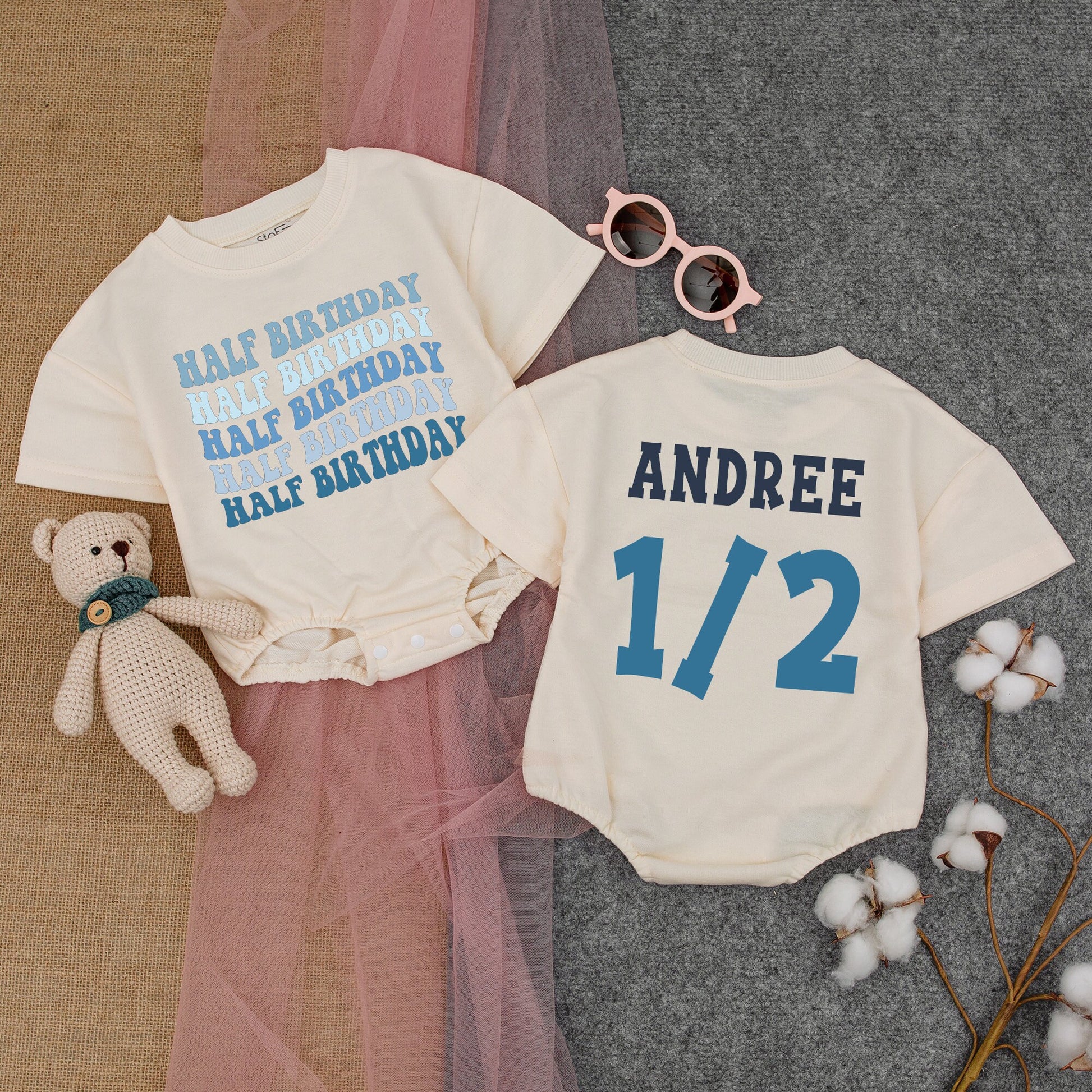 Half Birthday Romper, 1/2 Birthday Outfit, Baby Boy Bodysuit