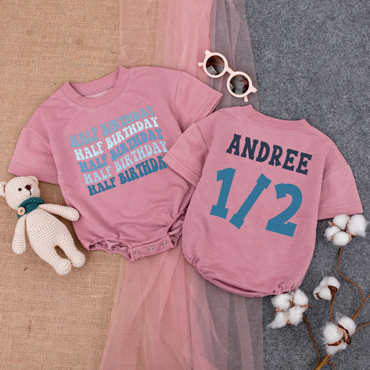Half Birthday Bubble Romper Baby Boy Outfit - Halfway to One Short Sleeve 6 Month Birthday Gift Baseball Themed Infant Clothes