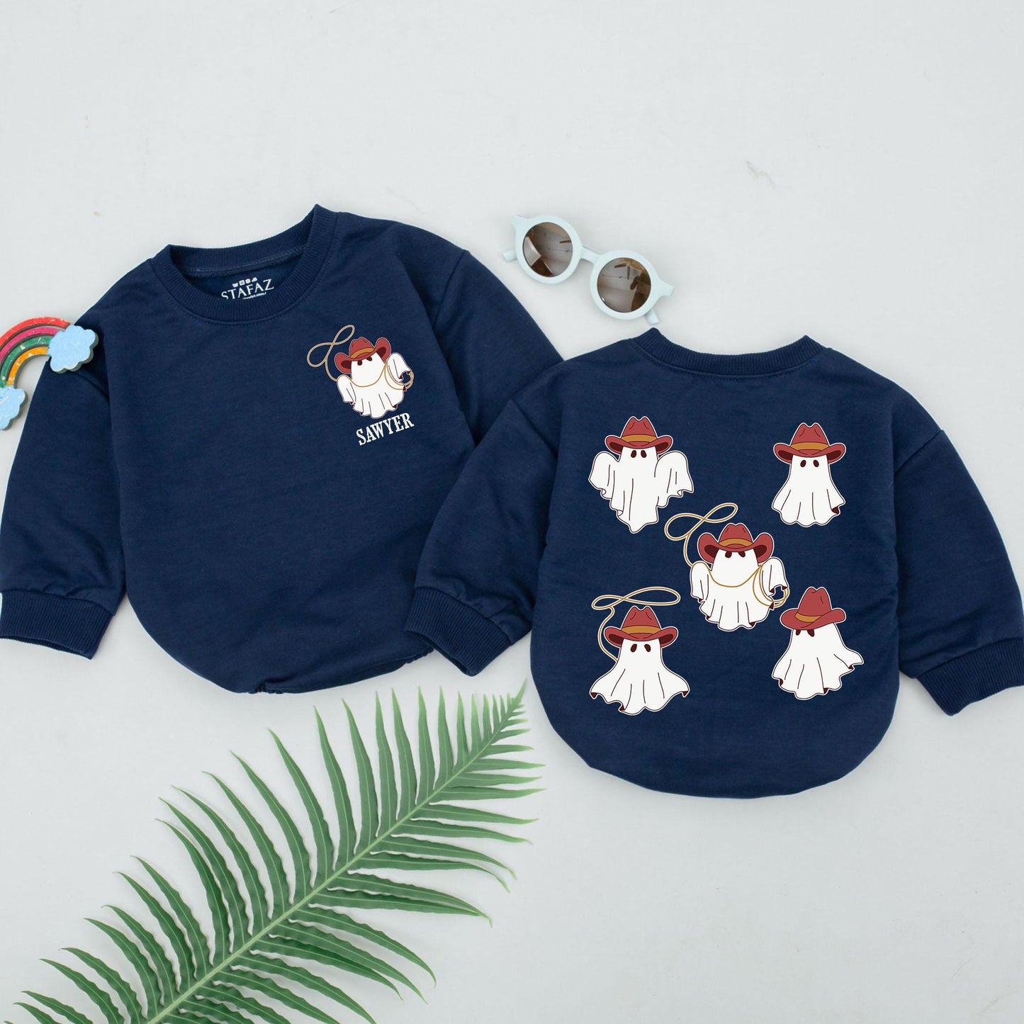 Cowboy Ghost Baby Romper, Howdy Halloween Outfit, Little Boo Western Costume, Newborn Bodysuit, Playful Cowgirl Infant Clothes, First Halloween Party