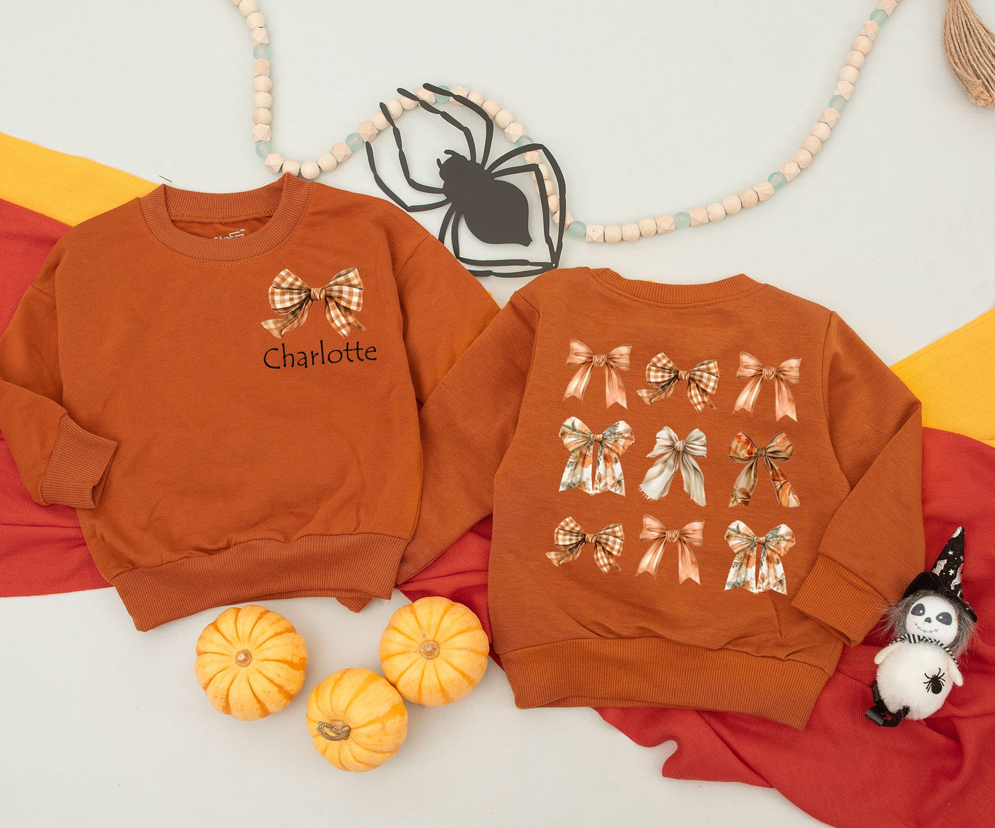 Mama & Mini Autumn Bow Sweatshirts Custom Names Vintage Fall Vibes Outfit Personalized Family Matching Cozy Kid Sweater Baby Romper Gift Idea