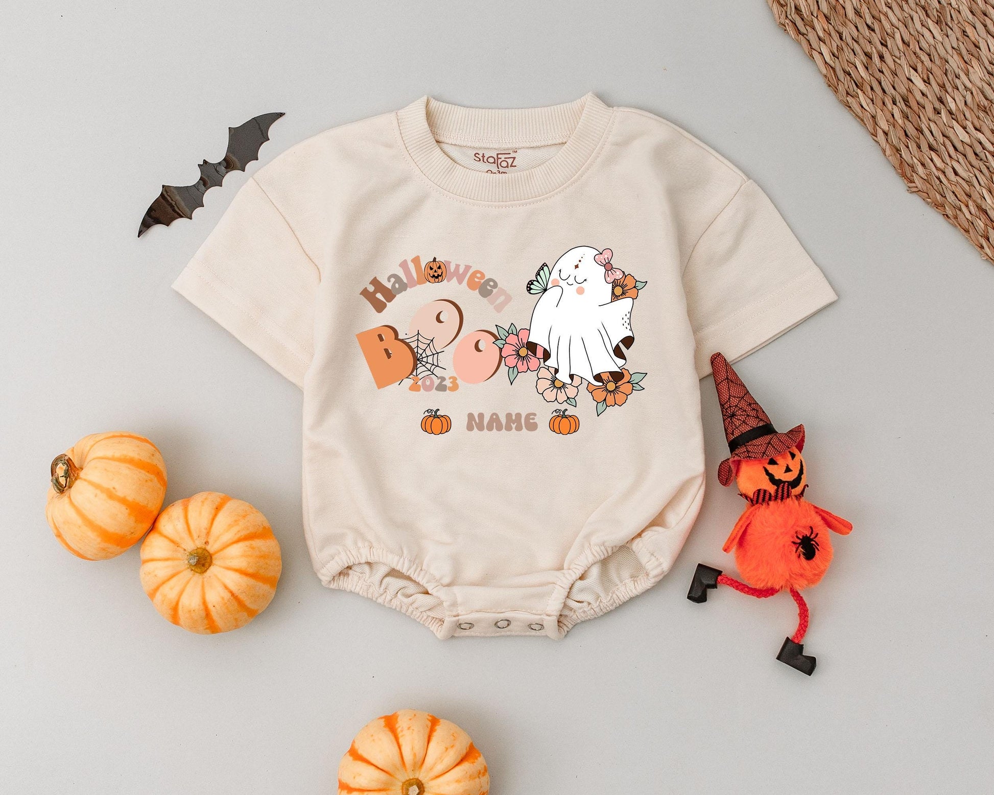 Boo Name Romper Halloween Outfit: Custom Baby Bodysuit Costume