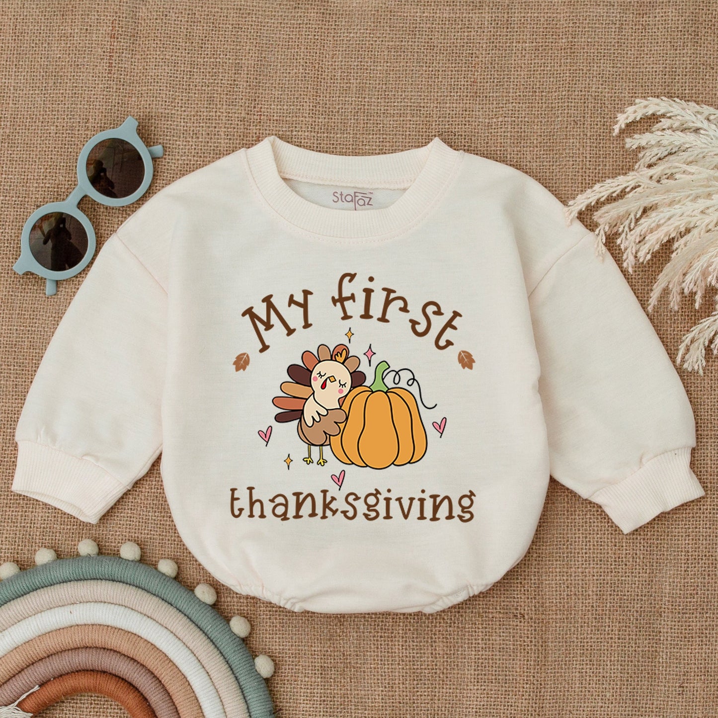 Thanksgiving Turkey Baby Romper, Fall Outfit, Autumn Baby Bodysuit