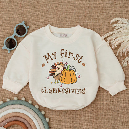 Thanksgiving Turkey Baby Romper, Fall Outfit, Autumn Baby Bodysuit