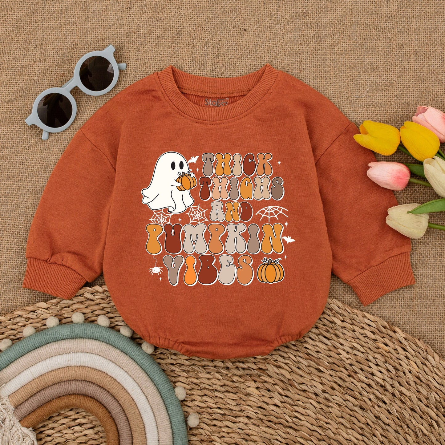 Pumpkin Vibes Baby Romper: Cute Halloween Ghost Outfit for Fall