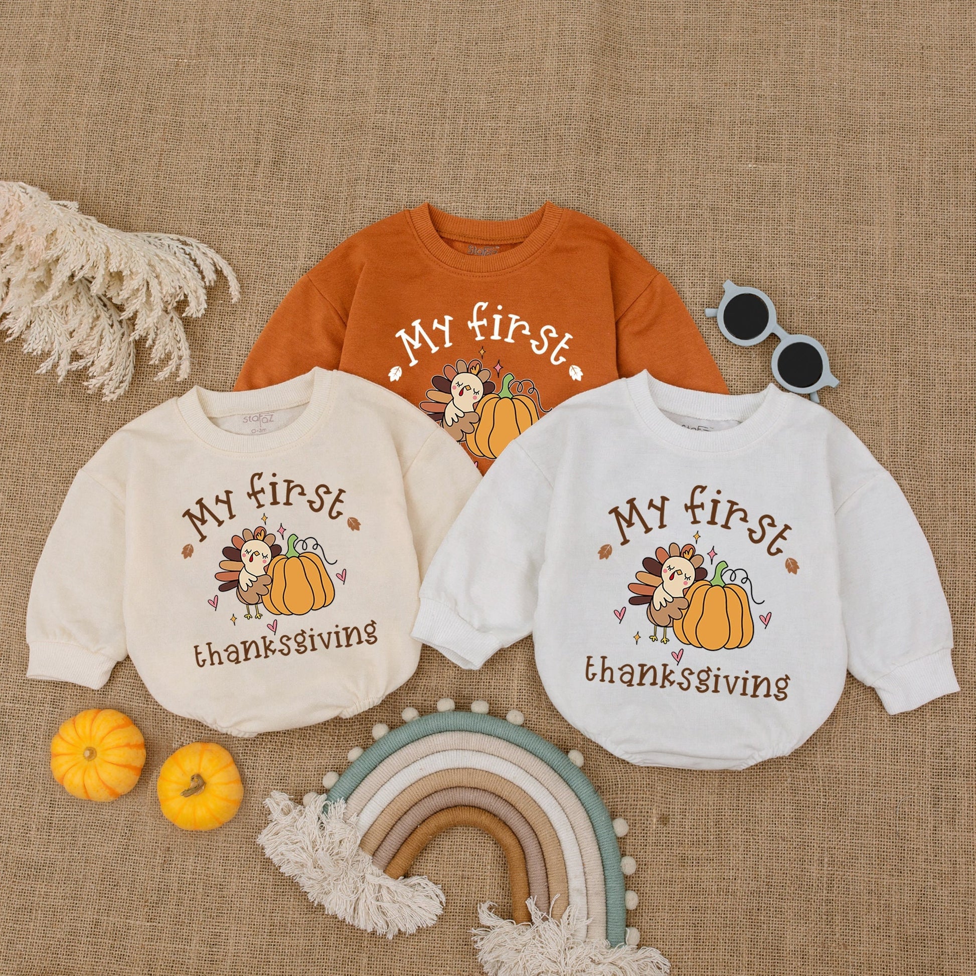 Thanksgiving Turkey Baby Romper, Fall Outfit, Autumn Baby Bodysuit