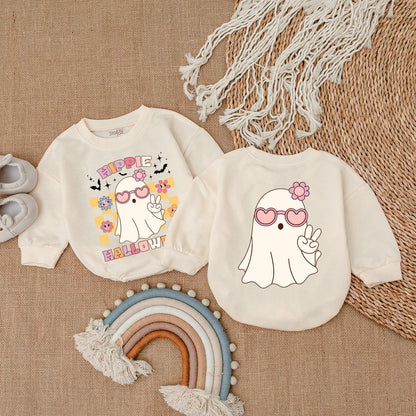 Retro Ghost Halloween Baby Girl Clothes Heart Sunglasses Bodysuit Vintage Flowers Stars Bats Romper First Halloween Outfit