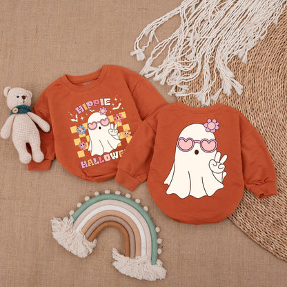 Retro Ghost Halloween Baby Girl Clothes Heart Sunglasses Bodysuit Vintage Flowers Stars Bats Romper First Halloween Outfit