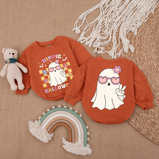 Retro Ghost Halloween Baby Girl Clothes Heart Sunglasses Bodysuit Vintage Flowers Stars Bats Romper First Halloween Outfit