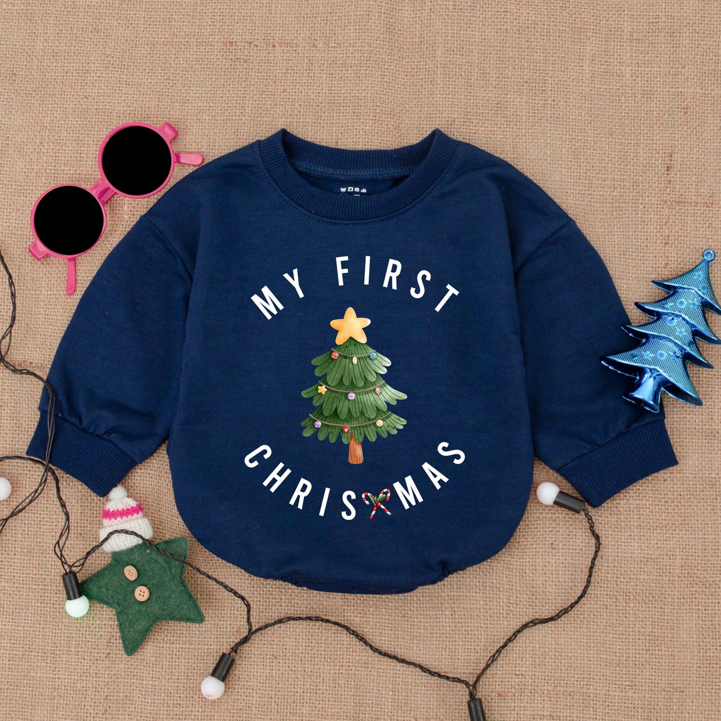 My First Christmas Baby Romper Cozy Bodysuit Retro Tree Santa Design Infant Outfit Festive Holiday Gift Newborn Celebration