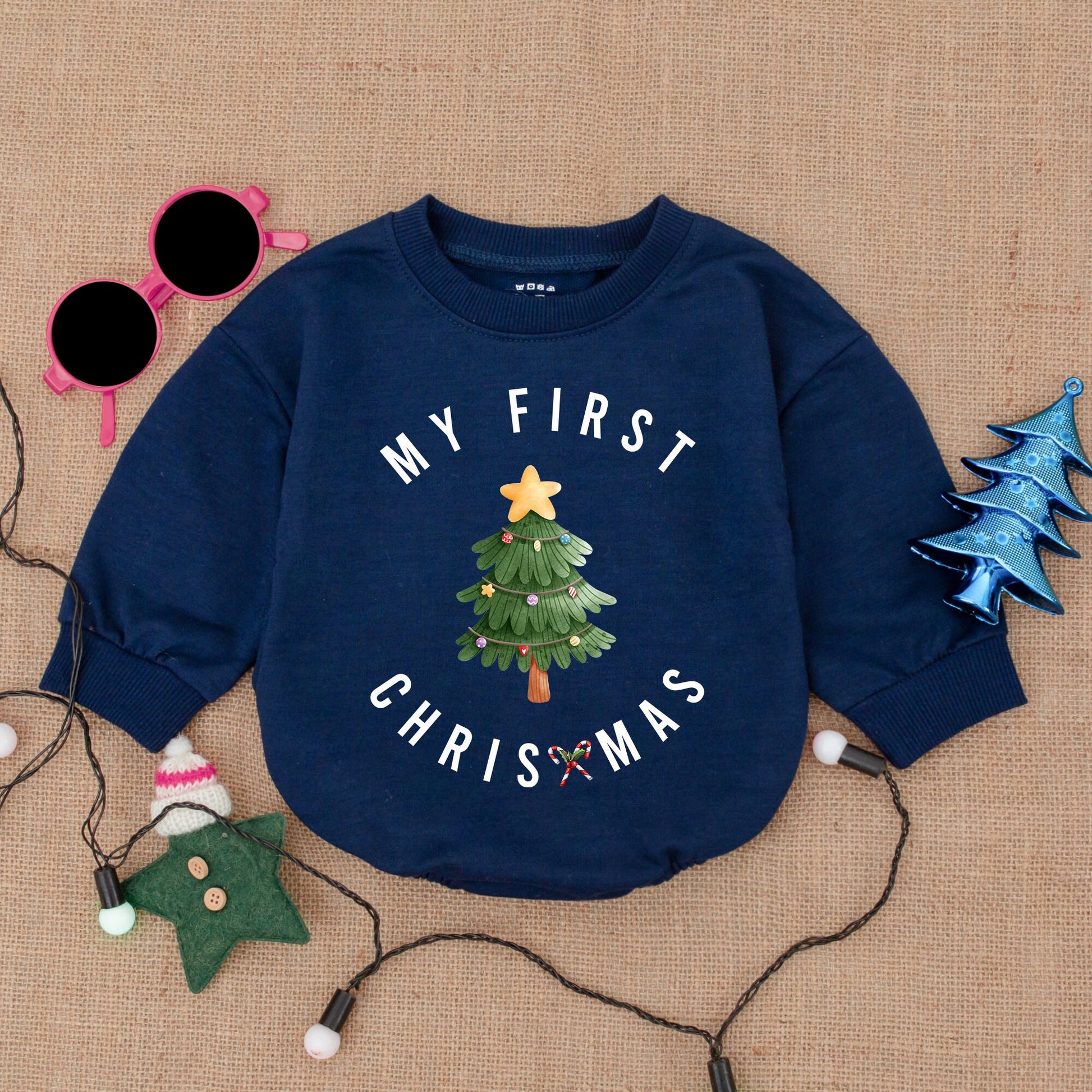 My First Christmas Baby Romper Cozy Bodysuit Retro Tree Santa Design Infant Outfit Festive Holiday Gift Newborn Celebration