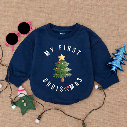 My First Christmas Baby Romper Cozy Bodysuit Retro Tree Santa Design Infant Outfit Festive Holiday Gift Newborn Celebration