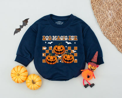 Boo Magic Eek Baby Romper Spooky Pumpkin Halloween Outfit Retro Vintage Design Adorable Infant Toddler Costume Sweet Fall Gift