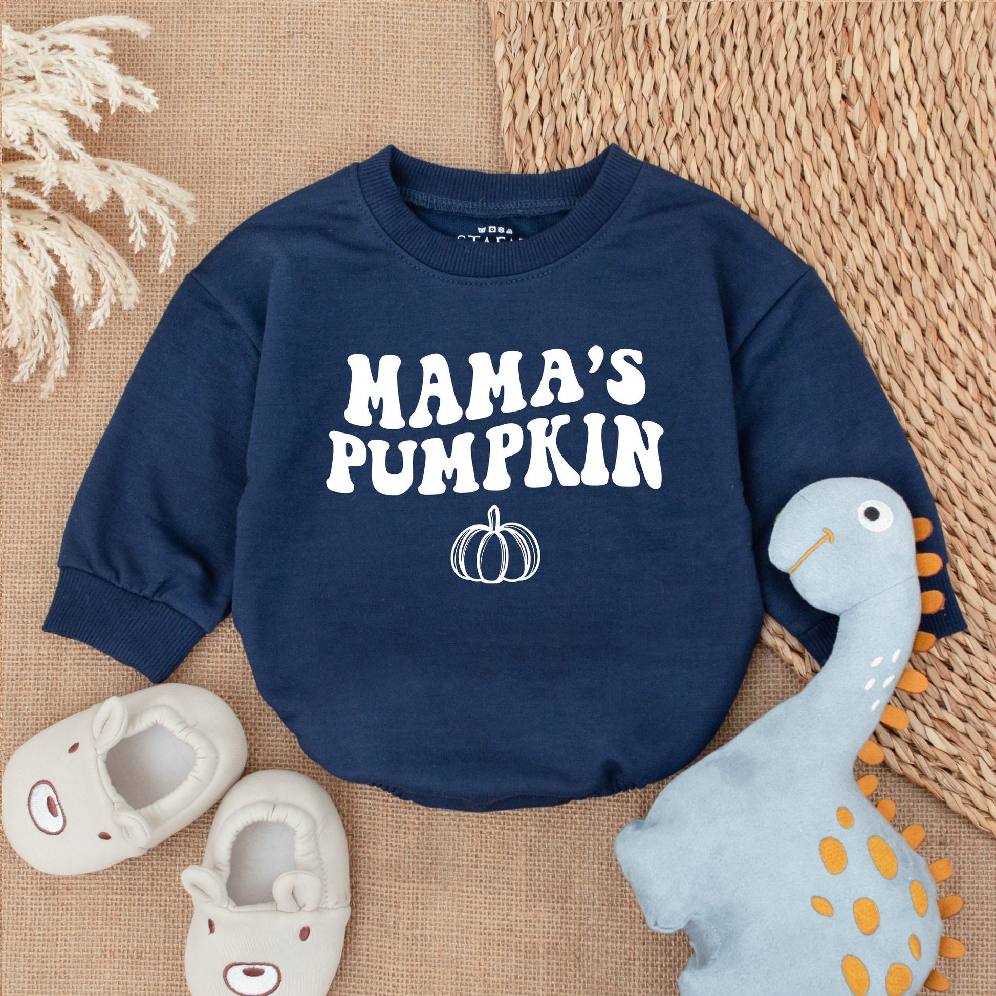 Mama's Pumpkin Retro Halloween Baby Romper Vintage Fall Newborn Outfit Cute First Halloween Shower Gift Playful Orange Bodysuit