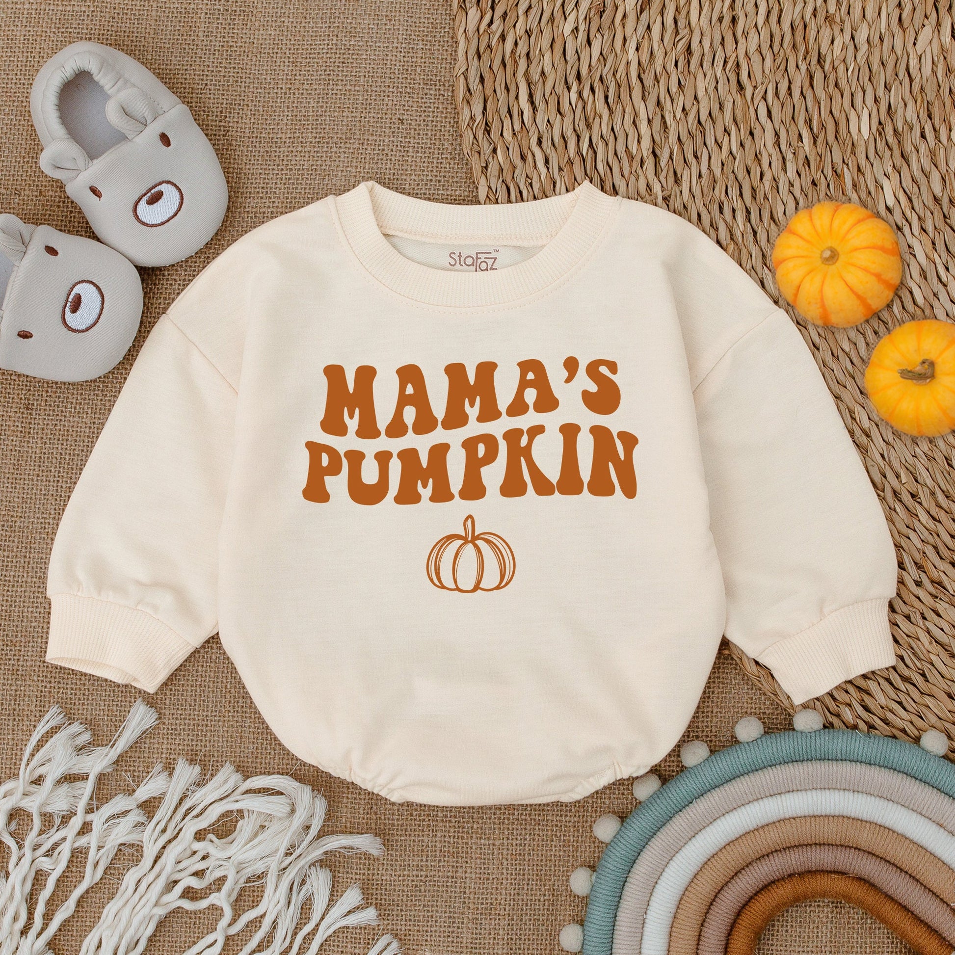 Mama's Pumpkin Retro Halloween Baby Romper Vintage Fall Newborn Outfit Cute First Halloween Shower Gift Playful Orange Bodysuit
