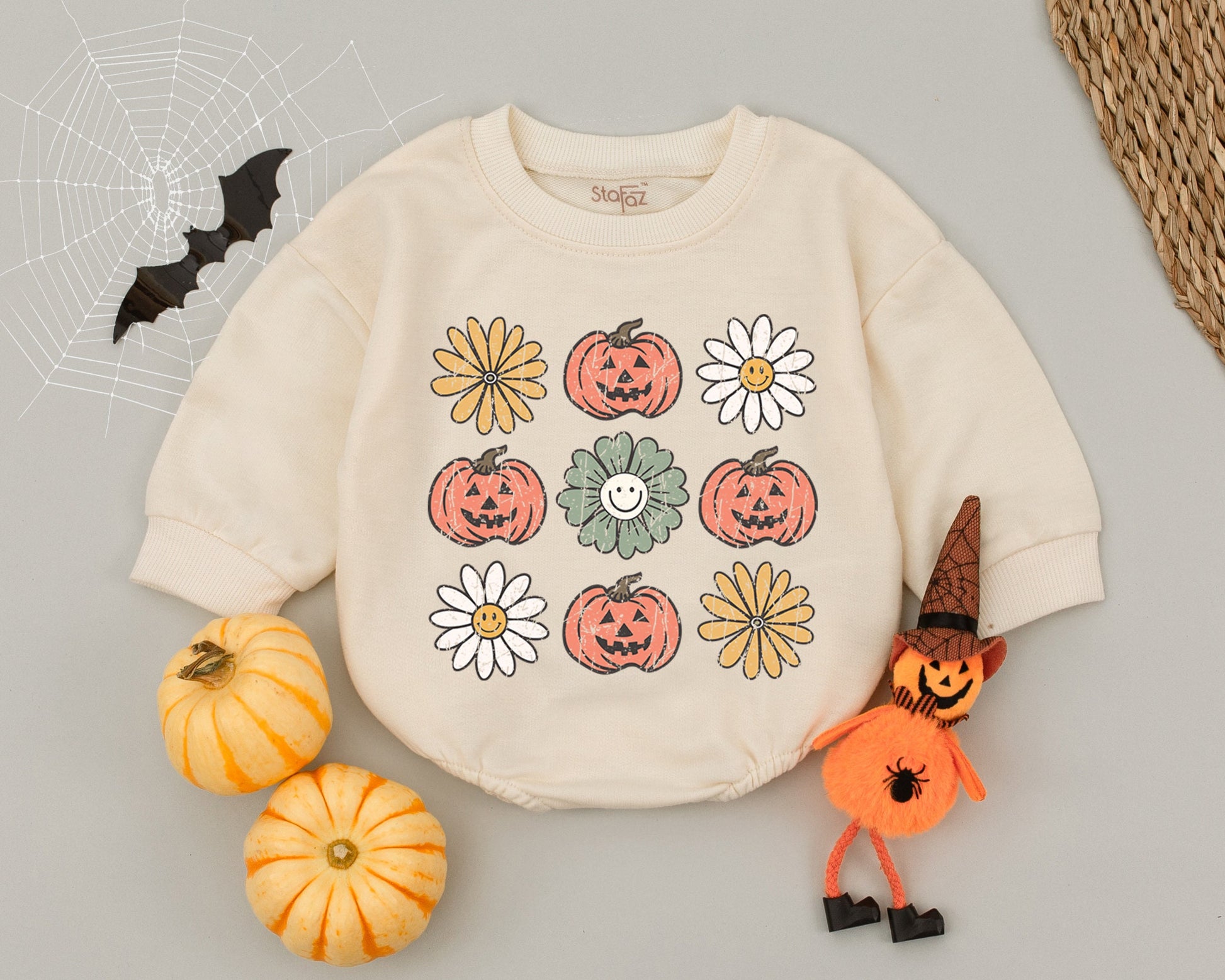 Vintage Spooky Pumpkin Baby Romper: Fall & Halloween Newborn Outfit