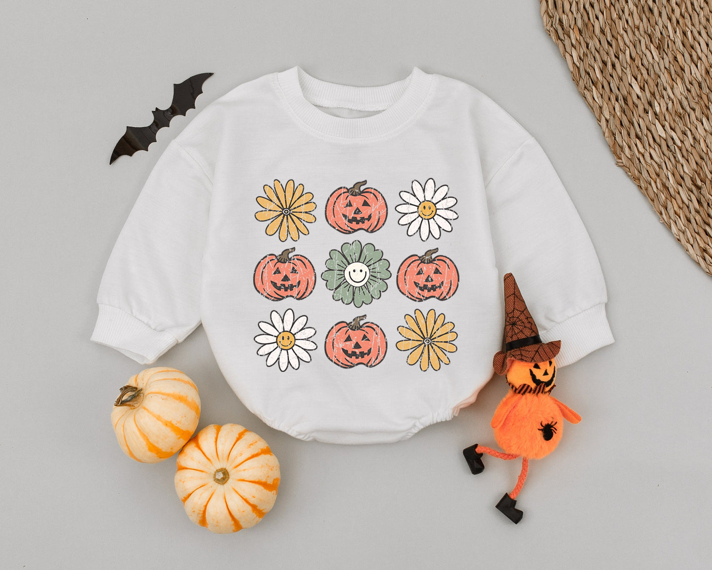 Vintage Spooky Pumpkin Baby Romper: Fall & Halloween Newborn Outfit